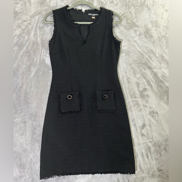 Karl Lagerfeld Paris tweed mini black dress - Picture 4 of 12